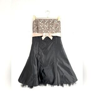 Gunne Sax Jessica McClintock dress Black Gold Satin Strapless Mini FORMAL dance